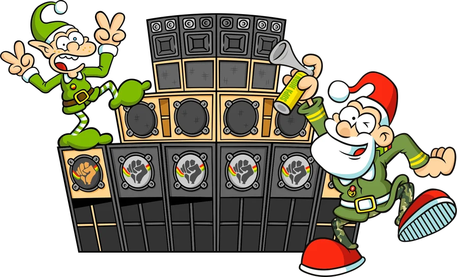 Illustration d’une édition précédente : le Père Noël et un lutin sur le sound system