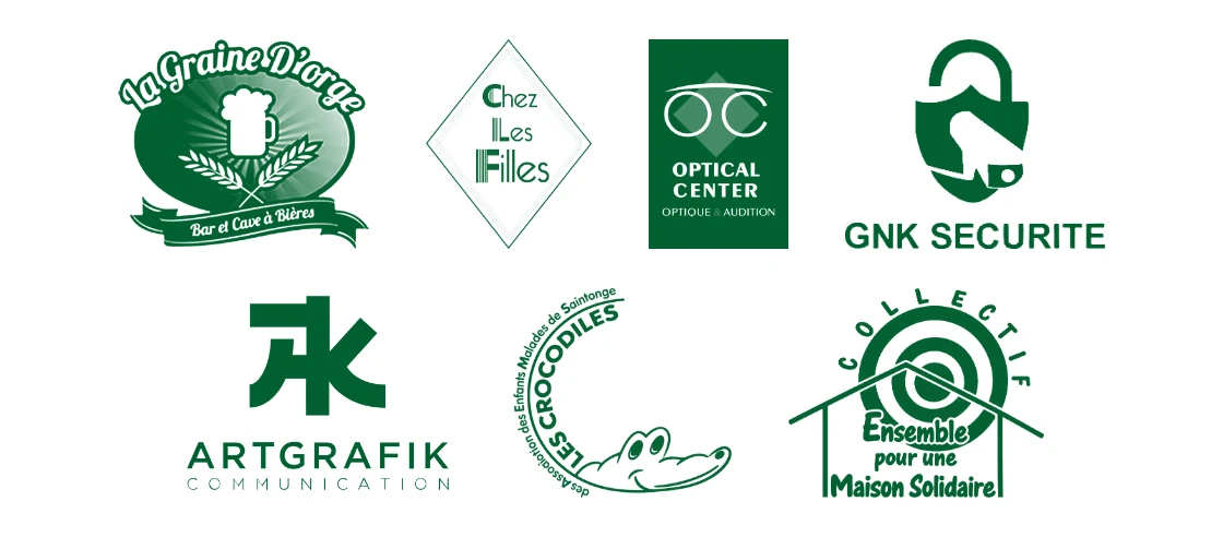 Logos : La Graine d’Orge, Restaurant Chez les Filles, Optical Center, GNK Sécurité, ArtGrafik Digital, Les Crocodiles, Collectif Ensemble pour une Maison Solidaire