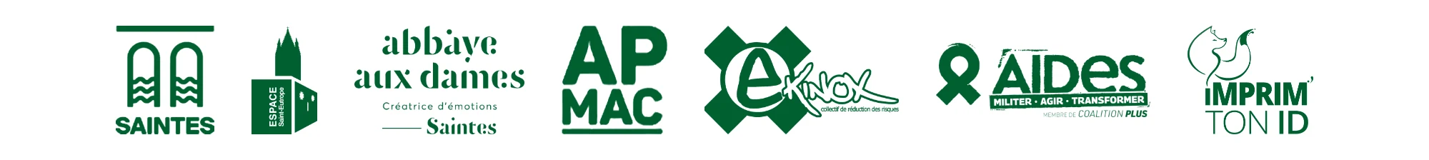 Logos : Ville de Saintes, Espace Saint-Eutrope · Chapelle Chavagne, Abbaye aux Dames, cité musicale, APMAC, Ekinox, AIDES Charente-Maritime, Imprim’ Ton ID